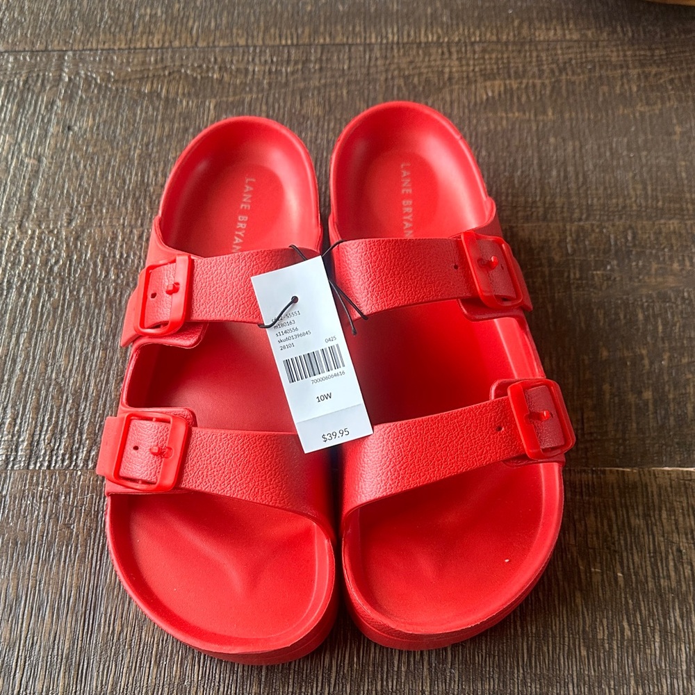 Lane Bryant Bright Red Double-Buckle Women’s Slide Sandals 10 W